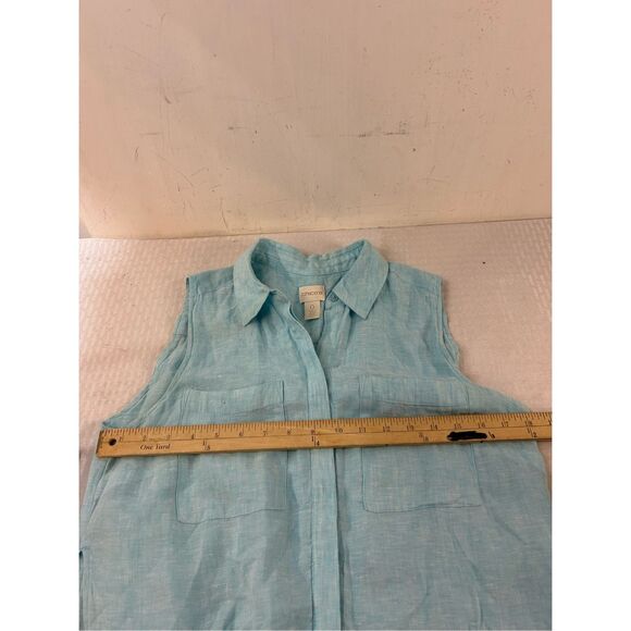 Chico's Weekend button linen tank top Size 0 small top buttons turquoise side sp - Picture 8 of 9